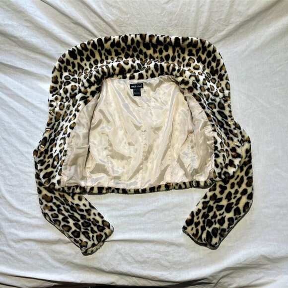 Wet Seal faux fur cheetah print leopard trim jacket womens small RN#78749 - Picture 3 of 9